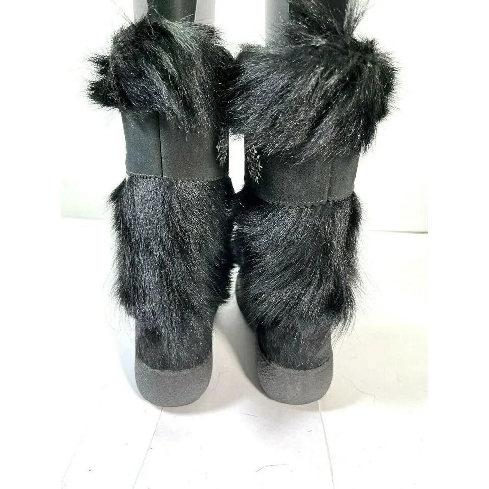 Oscar Sport Boots Black Apres Goat Hair Pom Pom Embroidery Snow‎ Bunny